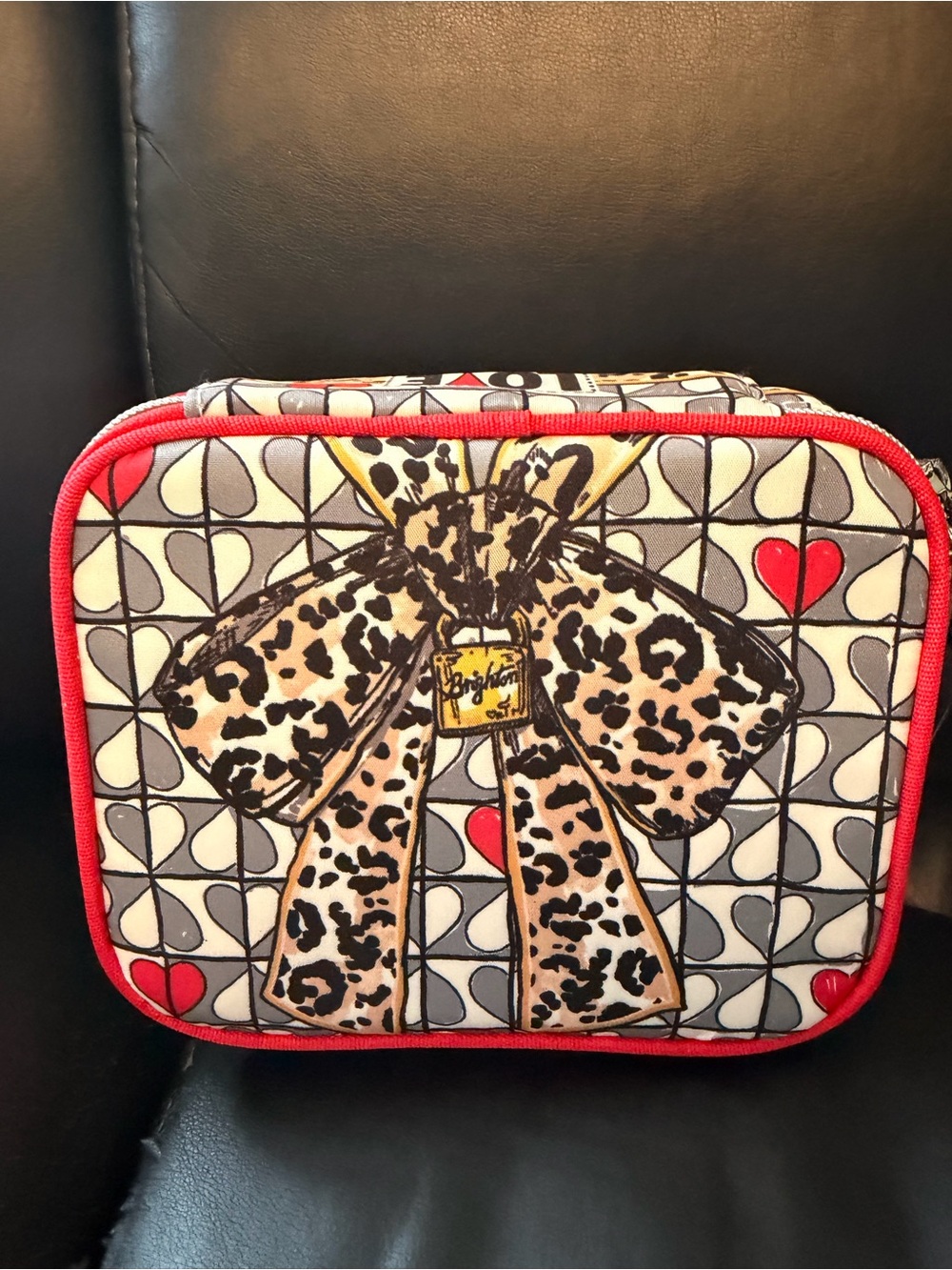 Brighton Leopard Bow Cosmetic or Jewelry Case — Red Trim